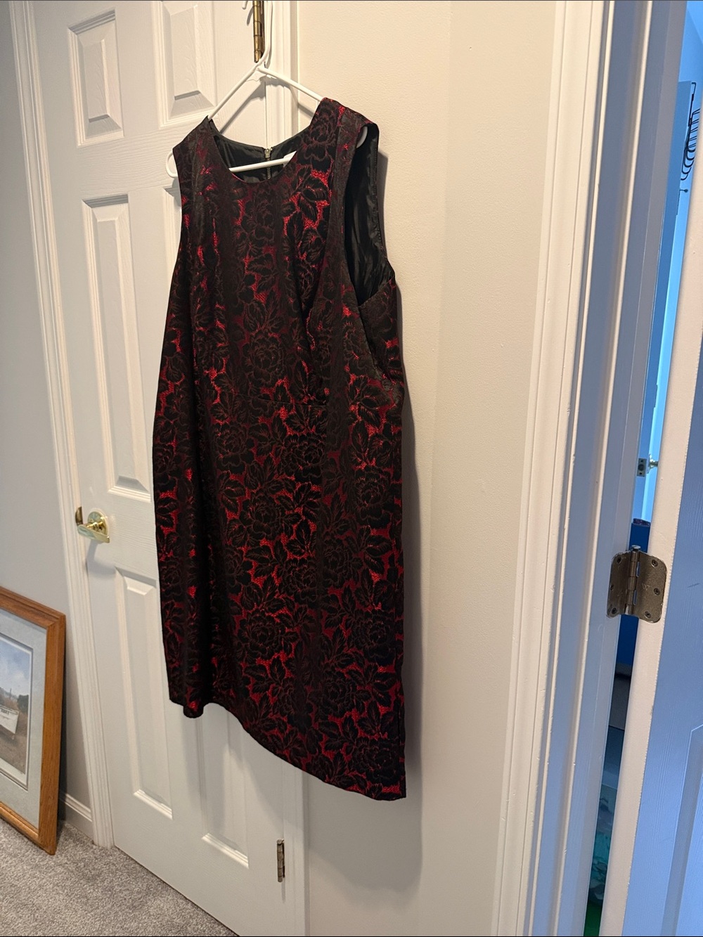 Calvin Klein Black Mini Dress with Red Floral Jacquard